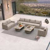 PURPLE LEAF Sanori Classical with Table Beige Patio Conversation Set with  Cushions and Ottoman for Poolside