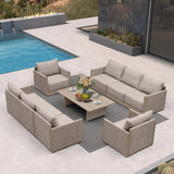 PURPLE LEAF Sanori Classical with Table Beige Patio Conversation Set with  Cushions and Ottoman for Poolside