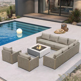 PURPLE LEAF Sanori Classical without Table Beige Patio Conversation Set with  Cushions and Ottoman for Deck
