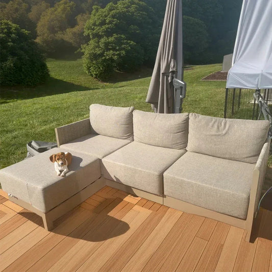 PURPLE LEAF Sanori L-Shaped Patio Couch Set Modular Sofa with Beige Cushions and Ottoman for Backyard