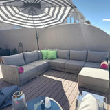 PURPLE LEAF Sanori L-Shaped Patio Couch Set Modular Sofa with Beige Cushions and Ottoman for Backyard
