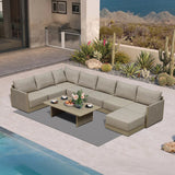 PURPLE LEAF Sanori L-Shaped Patio Couch Set Modular Sofa with Beige Cushions and Ottoman for Backyard