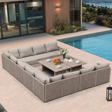 PURPLE LEAF Sanori U-Shaped Patio Couch Set Modular Sofa with Beige Cushions and Ottoman for Balcony