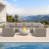 PURPLE LEAF Sanori L-Shaped Patio Couch Set Modular Sofa with Beige Cushions and Ottoman for Backyard