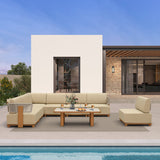 PURPLE LEAF Breck Open-End Modular Outdoor Sectional with Wood-Grain Aluminum Frame and Thick Teak-Colored Cushions for Open-Air Comfort