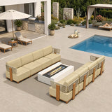 PURPLE LEAF Breck Open-End Modular Outdoor Sectional with Wood-Grain Aluminum Frame and Thick Teak-Colored Cushions for Open-Air Comfort