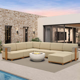 PURPLE LEAF Breck U-Shaped Modular Outdoor Sectional with Wood-Grain Aluminum Frame and Thick Teak-Colored Cushions for Family Entertaining