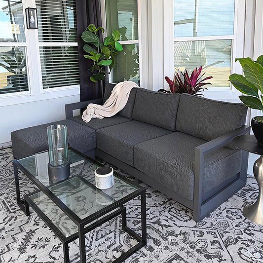 PURPLE LEAF Caesar L-shaped Patio Conversation Set with Grey Cushion Pillows and Ottoman Couch for Backyard Porch