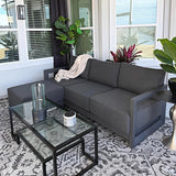 PURPLE LEAF Caesar L-shaped Patio Conversation Set with Grey Cushion Pillows and Ottoman Couch for Backyard Porch
