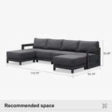 PURPLE LEAF Caesar U-Shaped Patio Conversation Set with Grey Cushion Pillows and Ottoman Couch for Patio Backyard
