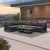 PURPLE LEAF Caesar L-shaped Patio Conversation Set with Grey Cushion Pillows and Ottoman Couch for Backyard Porch