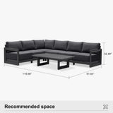 PURPLE LEAF Caesar L-shaped Patio Conversation Set with Grey Cushion Pillows and Ottoman Couch for Backyard Porch