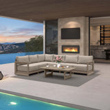 PURPLE LEAF Caesar L-shaped Patio Conversation Set with Khaki Cushion Pillows and Ottoman Couch for Backyard Porch