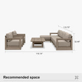 PURPLE LEAF Caesar Open-End Patio Conversation Set with Khaki Cushion Pillows and Ottoman for Modern Outdoor Deck