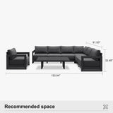 PURPLE LEAF Caesar Open-End Patio Conversation Set with Grey Cushion Pillows and Ottoman for Modern Outdoor Deck