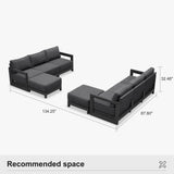 PURPLE LEAF Caesar L-shaped Patio Conversation Set with Grey Cushion Pillows and Ottoman Couch for Backyard Porch