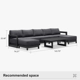 PURPLE LEAF Caesar U-Shaped Patio Conversation Set with Grey Cushion Pillows and Ottoman Couch for Patio Backyard
