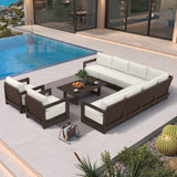PURPLE LEAF Caesar Open-End Patio Conversation Set with Bronze Cushion Pillows and Ottoman for Modern Outdoor Deck