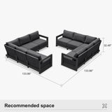 PURPLE LEAF Caesar L-shaped Patio Conversation Set with Grey Cushion Pillows and Ottoman Couch for Backyard Porch