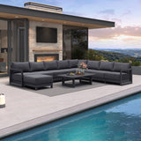 PURPLE LEAF Caesar U-Shaped Patio Conversation Set with Grey Cushion Pillows and Ottoman Couch for Patio Backyard