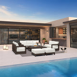 PURPLE LEAF Caesar Enclosed Patio Conversation Set with Bronze Cushion Pillows and Ottoman for Porch Garden