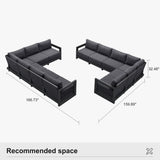 PURPLE LEAF Caesar L-shaped Patio Conversation Set with Grey Cushion Pillows and Ottoman Couch for Backyard Porch