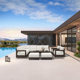 PURPLE LEAF Caesar Enclosed Patio Conversation Set with Bronze Cushion Pillows and Ottoman for Porch Garden