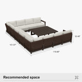 PURPLE LEAF Caesar U-Shaped Patio Conversation Set with Bronze Cushion Pillows and Ottoman Couch for Patio Backyard