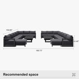 PURPLE LEAF Caesar U-Shaped Patio Conversation Set with Grey Cushion Pillows and Ottoman Couch for Patio Backyard