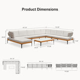 PURPLE LEAF Sicilia U-Shaped Modular Outdoor Sectional with Sunbrella White Cushions Flexible Layout for Commercial Lounge Areas