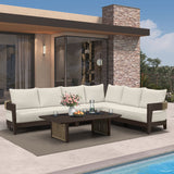 PURPLE LEAF Tuscany L-Shaped Patio Conversation Set with Removable Cushions and Pillows Bronze Aluminum Frame Outdoor Couch Sets for Porch Yard Garden
